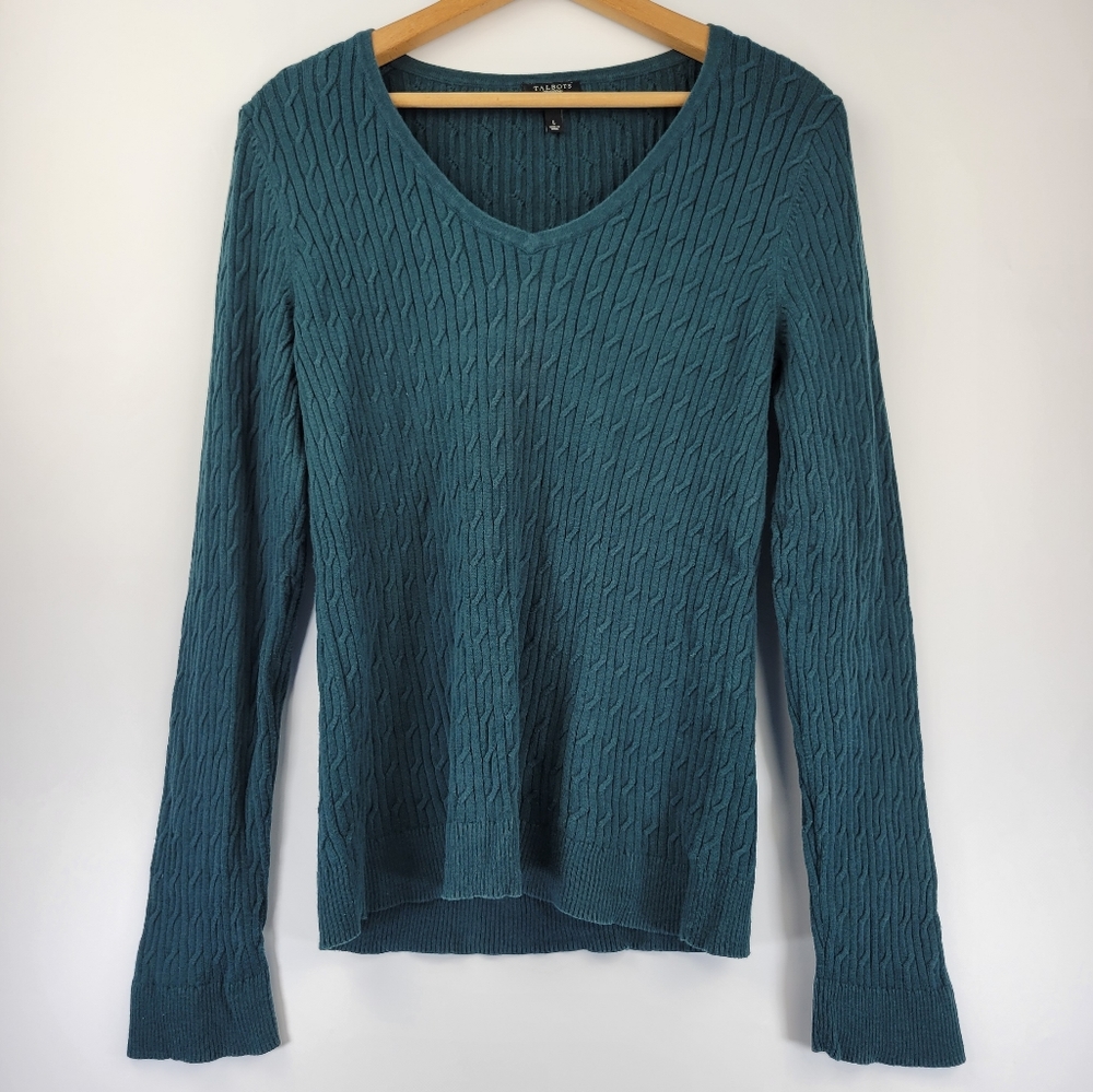 Talbots Womens Sweater Size Large Pima Cotton Pullover Cable Knit